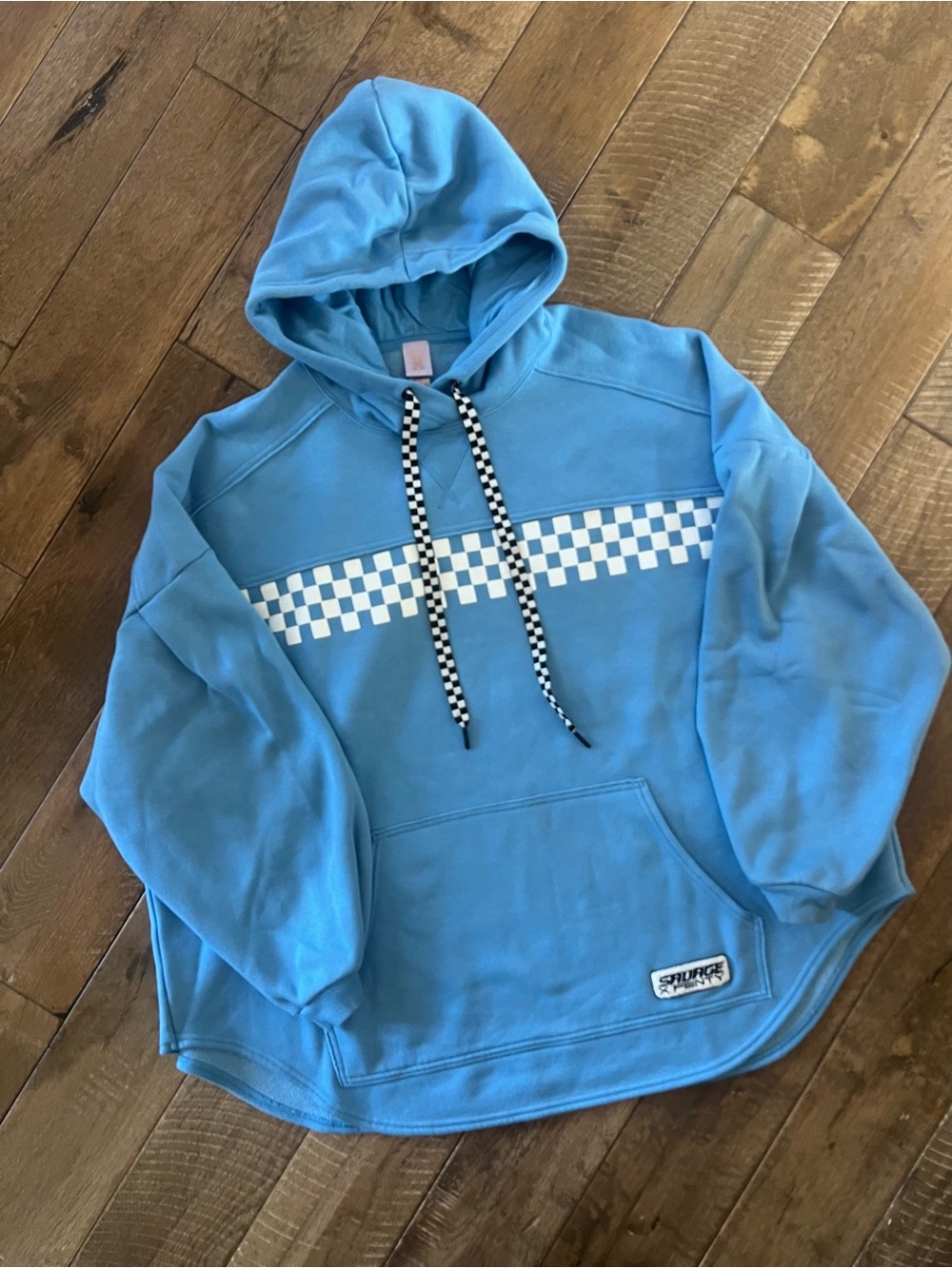 Savage X Fenty Sky Blue Checkerboard Pullover Hoodie